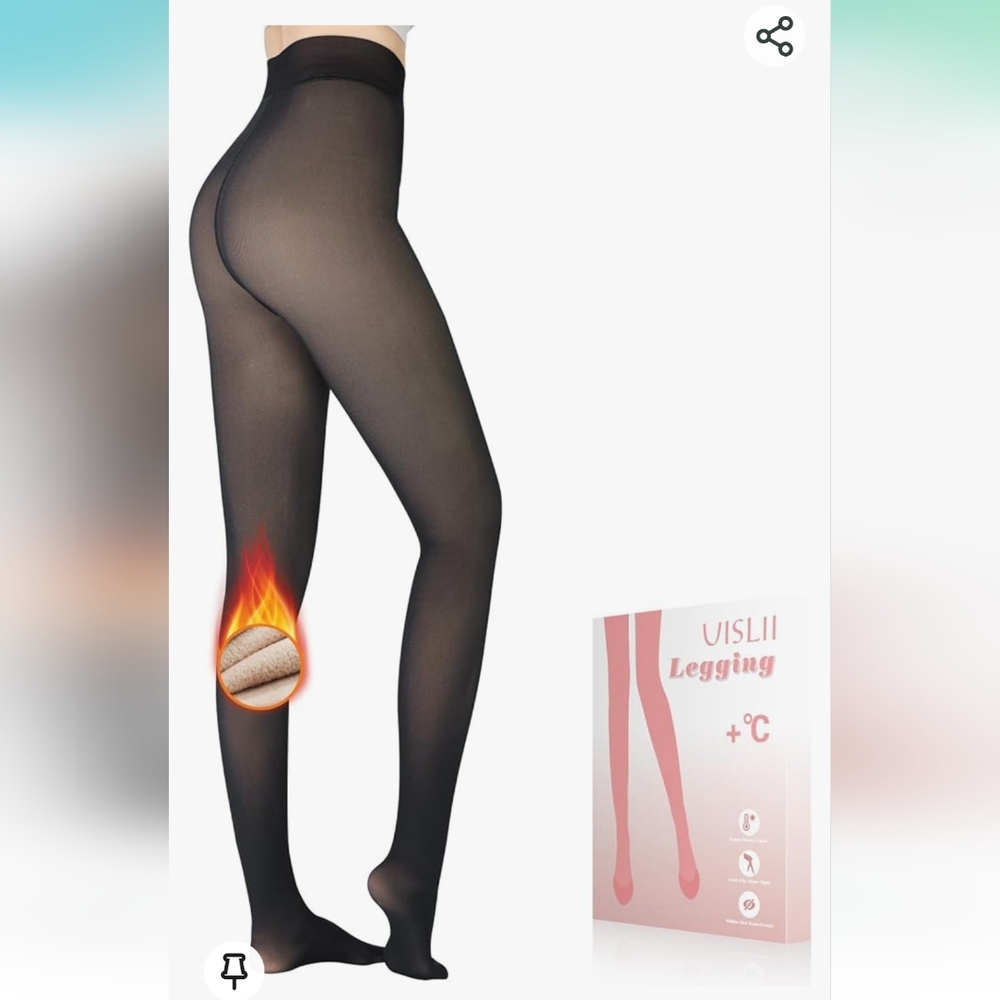 Fake Translucent Fleece Lined Black Pantyhose
